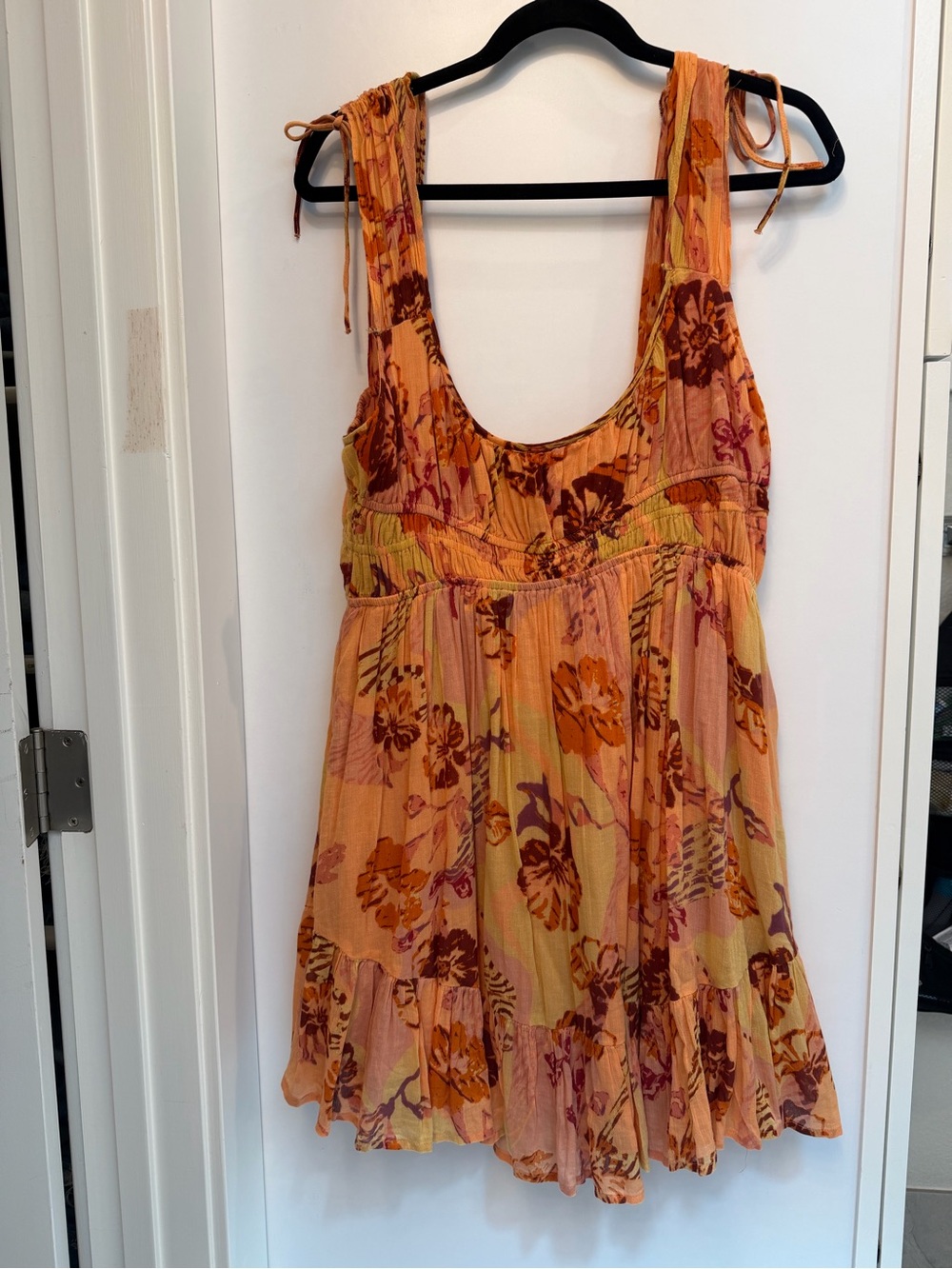Free People Orange Floral Tie-Shoulder Tunic